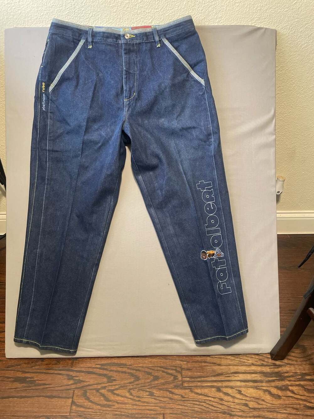 Vintage Platinum Fubu Fat Albert Embroidered Dark Wash Denim Jeans Size 42x34